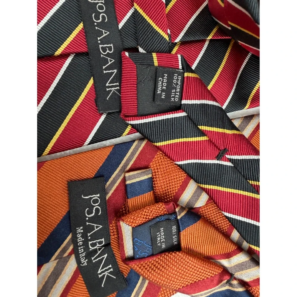 Jos. A. Bank Mens Silk Necktie Bundle Lot of 4 Striped Geometric Red Yellow Blue